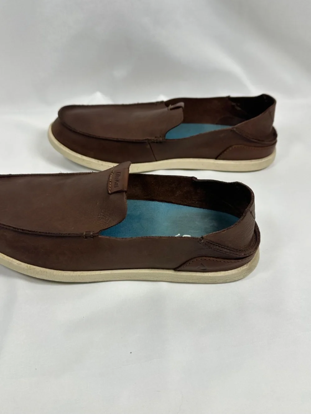 OluKai Nalukai-SA20, Men's Shoes, Brown, Size 9.5, Leather Upper, Folding Heel
